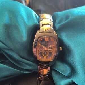 Men's Charles Raymond Two Tone Chronograph Watch with Black Dial